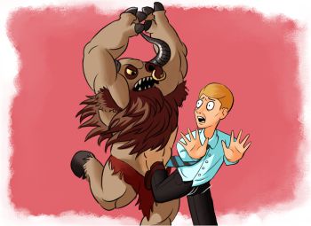 Illustration of a man runnnig away from a threatening bull.