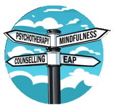 Sign post graphic directing to psychotherapy, mindfulness, counselling and EAP